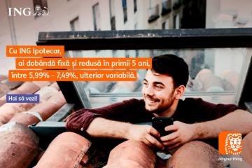 Până pe 15 octombrie, ING Ipotecar are dobânda fixă între 5,99%-7,49% în primii 5 ani, apoi variabilă